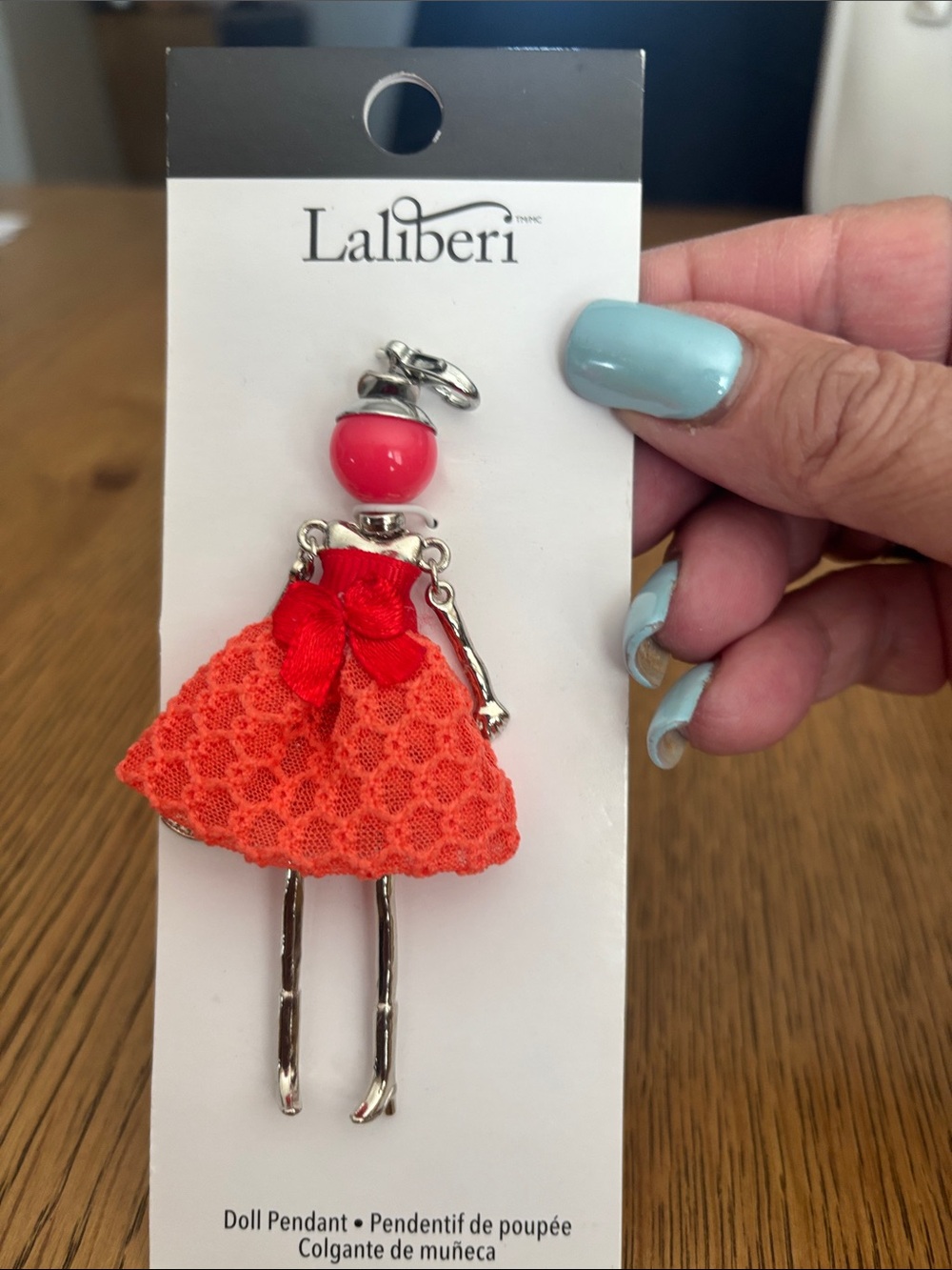 Simplicity Doll Charm Keychain in Coral and Gold
